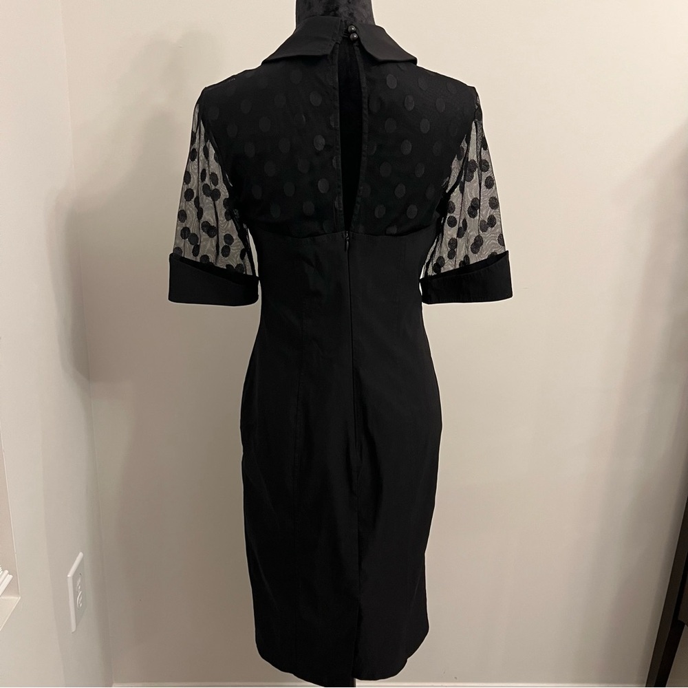 NWT Black Dress with Sheer Polka Dot Neckline & Sleeves - M - Picture 4 of 9